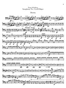 Partition Basses, Symphony No.1, D Major, Schubert, Franz