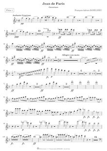 Partition flûte 1, 2 (piccolo), Jean de Paris, Opéra comique en deux actes