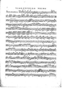 Partition violoncelles I, 6 Symphonies, G.503-508 (Op.12), D major, E♭ major, C major, D minor, B♭ major, A major par Luigi Boccherini