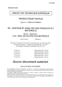 Mise en oeuvre des matériels 2004 Ennoblissement BTS Productique - textile
