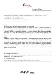 Regards sur la République populaire du Kampuchea (RPK) : incertitudes devant l avenir - article ; n°4 ; vol.54, pg 657-667