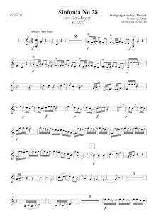 Partition violons II, Symphony No.28, C major, Mozart, Wolfgang Amadeus