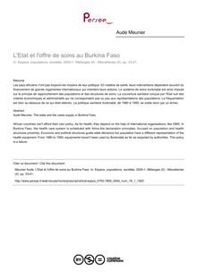 L Etat et l offre de soins au Burkina Faso - article ; n°1 ; vol.18, pg 33-41