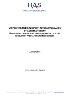 Dispositifs médicaux pour Autosurveillance et Autotraitement - Evaluation des Dispositifs médicaux pour autosurveillance et autotraitement