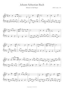 Partition complète, Minuet en B-flat Major, Keyboard, Bach, Johann Sebastian