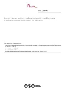 Les problèmes institutionnels de la transition en Roumanie - article ; n°4 ; vol.23, pg 89-125