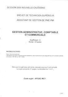 Gestion administrative, comptable et commerciale 2005 BTS Assistant de gestion de PME-PMI (AG)