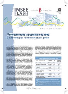 Recensement de la population de 1999 : les familles plus nombreuses et plus petites