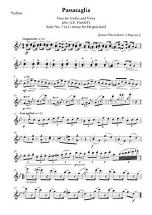 Partition de violon (grand size, fits on 4 pages), Passacaglia pour violon et viole de gambe