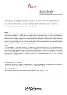 Politiques et organisations dans la recherche-développement : le cas des Instituts Universitaires de Formation des Maîtres - article ; n°1 ; vol.121, pg 79-97