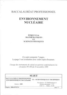 Mathématique et sciences physiques 2008 Bac Pro - Environnement nucléaire