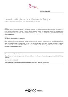 La version éthiopienne de  « L histoire de Besoy » - article ; n°2 ; vol.203, pg 169-184