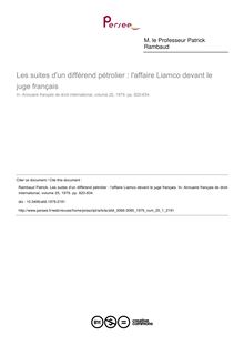 Les suites d un différend pétrolier : l affaire Liamco devant le juge français - article ; n°1 ; vol.25, pg 820-834