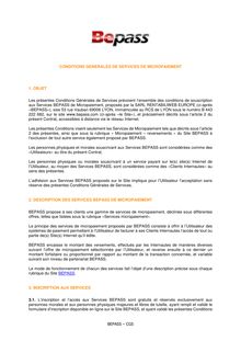 BEPASS  CGS CONDITIONS GENERALES DE SERVICES DE MICROPAIEMENT 1 ...