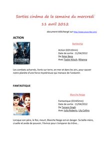 Sorties cinéma de la semaine du mercredi 11 avril 2012