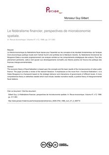 Le fédéralisme financier, perspectives de microéconomie spatiale. - article ; n°2 ; vol.47, pg 311-363