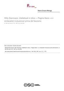 Willy Gianinazzi, Intellettuali in bilico. « Pagine libere » e i sindacalisti rivoluzionari prima del fascismo  ; n°1 ; vol.15, pg 224-226