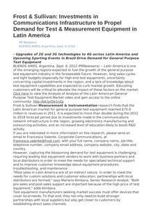 Frost & Sullivan: Investments in Communications Infrastructure to Propel Demand for Test & Measurement Equipment in Latin America