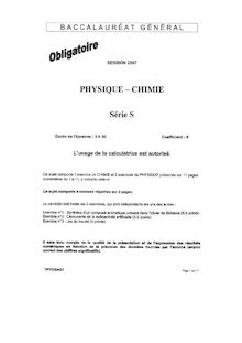 Physique - Chimie 2007 Scientifique Baccalauréat général