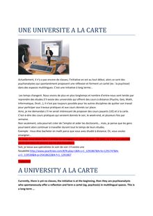 A UNIVERSITY A LA CARTE / And if PSYCHOANALYSTS could heal people without receiving home? (fr-angl)