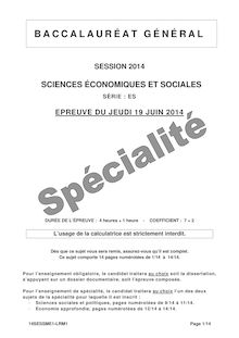 Sujet bac 2014 - Série ES - Sciences économiques et sociales (spécialité)