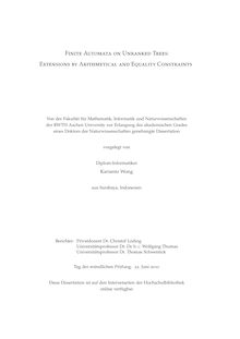 Finite automata on unranked trees [Elektronische Ressource] : extensions by arithmetical and equality constraints / vorgelegt von Karianto Wong