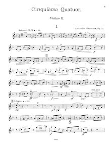 Partition violon 2, corde quatuor No.5, Op.70, D minor, Glazunov, Aleksandr