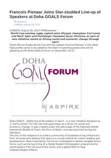 Francois Pienaar Joins Star-studded Line-up of Speakers at Doha GOALS Forum