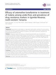 Efficacy of artemether-lumefantrine in treatment of malaria among under-fives and prevalence of drug resistance markers in Igombe-Mwanza, north-western Tanzania