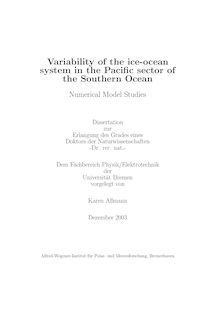 Variability of the ice-ocean system in the Pacific sector of the Southern Ocean [Elektronische Ressource] : numerical model studies / vorgelegt von Karen Aßmann