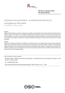 Influence sans domination : le catholicisme dans la vie portugaise au XXe siècle - article ; n°1 ; vol.17, pg 63-80