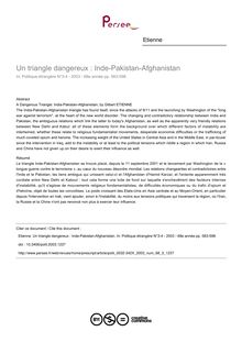 Un triangle dangereux : Inde-Pakistan-Afghanistan - article ; n°3 ; vol.68, pg 583-598