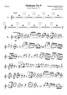 Partition flûte 1/2, Symphony No.9, C major, Mozart, Wolfgang Amadeus
