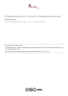 E. Noelle-Neumann et C. Schramm, Umfrageforschaag in der Rechtspraxis - note biblio ; n°1 ; vol.15, pg 222-222