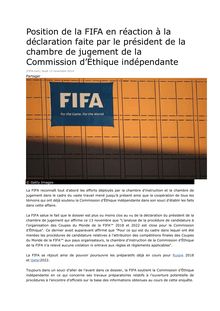 Position de la FIFA en réaction à la déclaration faite par le président de la chambre de jugement de la Commission d’Éthique indépendante