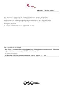 La mobilité sociale et professionnelle à la lumière de l échantillon démographique permanent : six approches longitudinales - article ; n°1 ; vol.316, pg 63-76