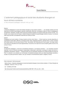 L’isolement pédagogique et social des étudiants étrangers et leurs échecs scolaires - article ; n°1 ; vol.26, pg 18-22