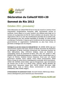Déclaration du Collectif RIO+20 Sommet de Rio 2012