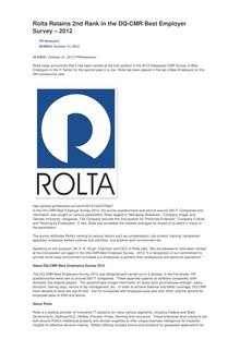 Rolta Retains 2nd Rank in the DQ-CMR Best Employer Survey – 2012