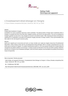 L investissement direct étranger en Hongrie - article ; n°2 ; vol.28, pg 39-69