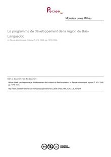 Le programme de développement de la région du Bas-Languedoc - article ; n°6 ; vol.7, pg 1015-1034