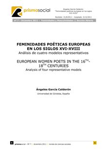 15. FEMINIDADES POÉTICAS EUROPEAS EN LOS SIGLOS XVI-XVIII (EUROPEAN WOMEN POETS IN THE 16th-18th CENTURIES)