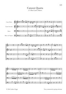 Partition complète, Canzon Quarta à 3 Due Canti e Basso, Frescobaldi, Girolamo