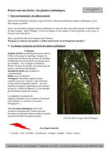 Ambassadeurs de l environnement Préservons nos forêts les plantes endémiques Ecole des GIROFLES CM1