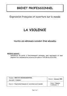 Expression française et ouverture sur le monde 2002 BP - Cuisinier