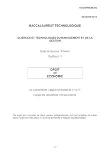Sujet BAC STMG 2015 : Economie-Droit