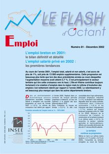 L emploi breton en 2001 : le bilan définitif et détaillé. L emploi salarié privé en 2002 : les premières tendances (Flash d Octant n° 81)