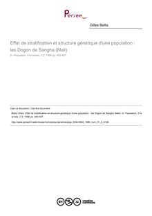 Effet de stratification et structure génétique d une population : les Dogon de Sangha (Mali) - article ; n°2 ; vol.51, pg 482-487
