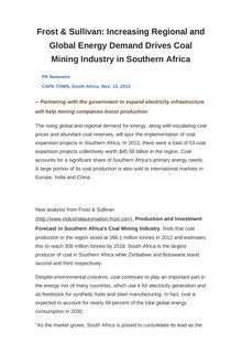 Frost & Sullivan: Increasing Regional and Global Energy Demand Drives Coal Mining Industry in Southern Africa
