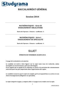 Sujet Bac L Mathématiques Spécialité 2014